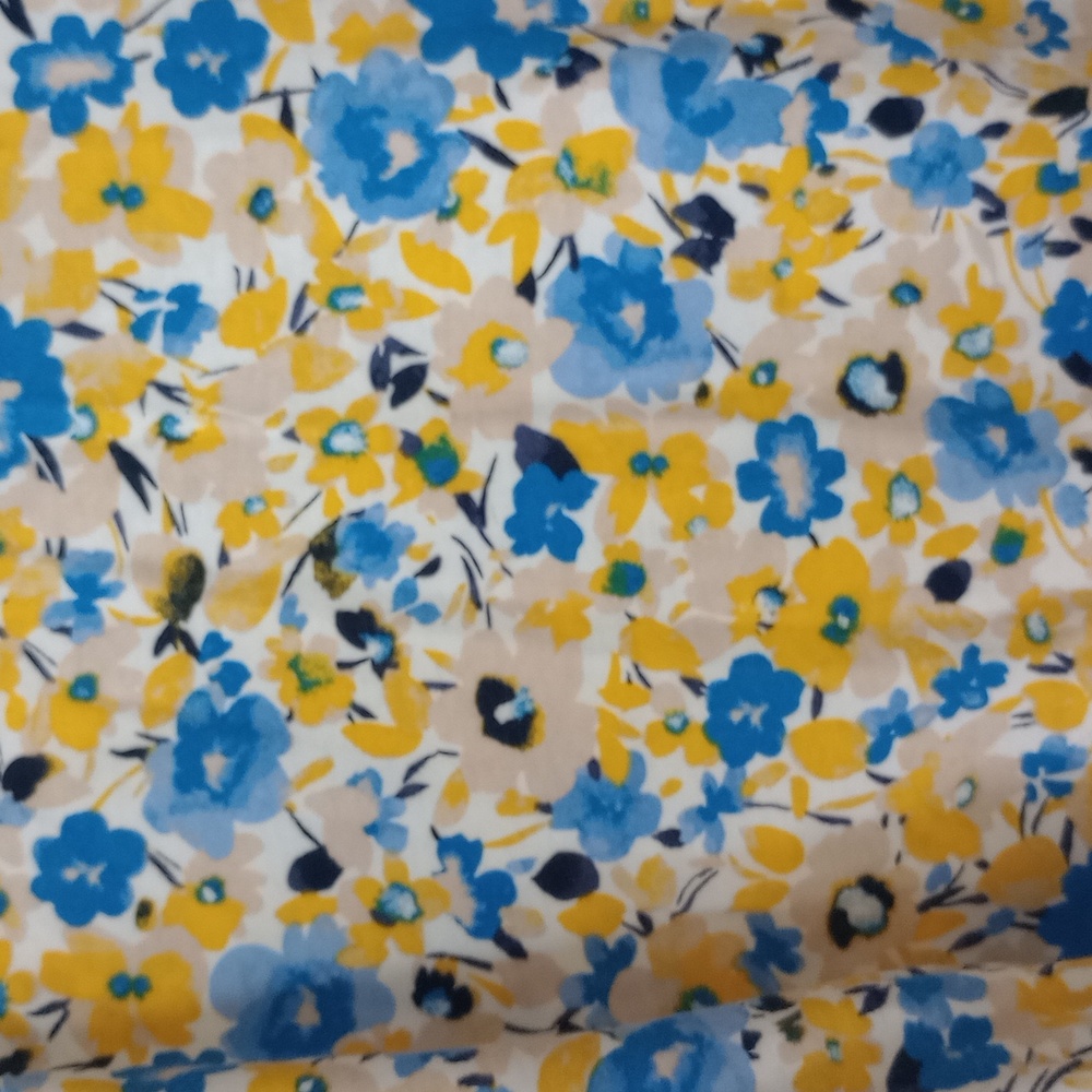 Ann Taylor blue yellow flower ruffle sleeve blouse - Picture 2 of 6